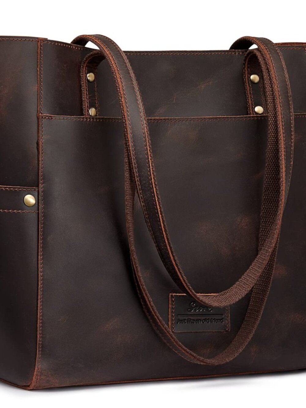 Leather Tote Bag for Women Large Work Handbag with a Removable Pouch